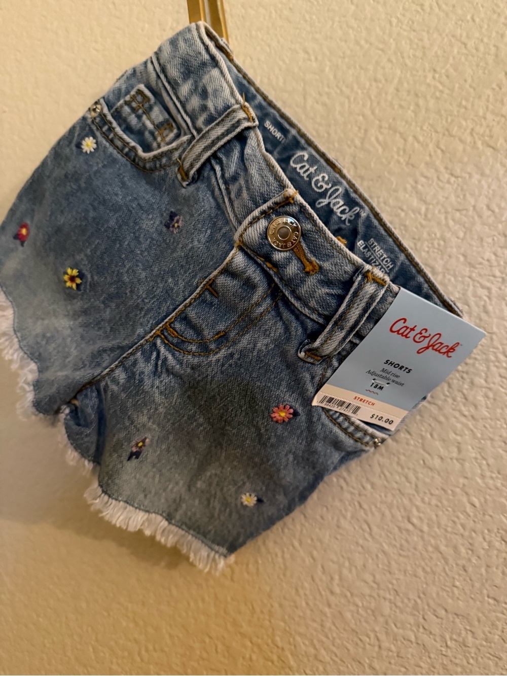 Cat & Jack Light Blue Denim Daisy Embroidered Shorts